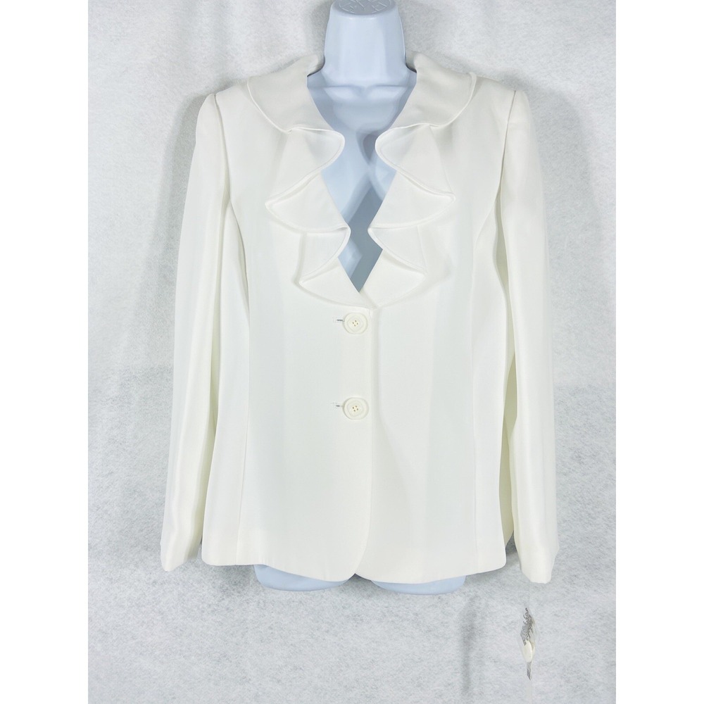 Preston & York‎ Jacket Women's 14 White Julie Blazer Ruffles Long Sleeves New